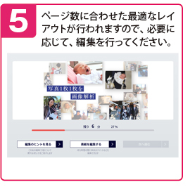 STEP5.ページ数に合わせた最適なレイアウトが行われますので、必要に応じて、編集を行ってください。